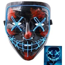 Halloween Costume Party Scary Mask LED Light Up Masks Blue X Smile - £11.39 GBP