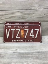 1990’s Missouri Automobile License Plate Matched Pair / Set VTZ 747 Maroon - $49.49