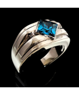 Classic Sterling silver men&#39;s ring with a beautiful princess cut Blue Cu... - $102.13 CAD