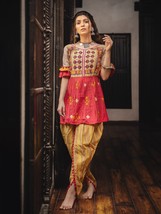 Navratri Chaniya Choli &amp; dhoti Pants Garba-Beige Red Kedia &amp; yellow Pant S-XL - £30.39 GBP