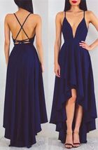 Backless High Low Navy Blue Prom Dress Spaghetti Straps Women Party Dress - £111.45 GBP