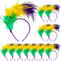 12 Pieces Mardi Gras Feather Headband Bulk Purple Yellow Green Feather Headpiece - $41.52