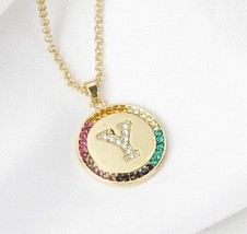 1.10Ct Multi Color Lab Created Diamond Letter &quot;Y&quot; Pendant 14k Yellow Gold Plated - £110.08 GBP