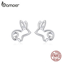 Sketch Rabbit Bunny Stud Earrings for Women 925 Silver Ear Studs Jewelry Gifts f - £12.20 GBP