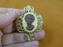 CA1-84 Rare African American LADY ivory + milk chocolate resin CAMEO Pin Pendant - £25.40 GBP