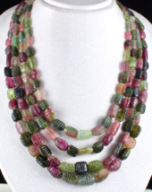 Natural Multi Colour Tourmaline Beads Carved Long 4L 1074 Ct Gemstone Necklace - £2,180.47 GBP