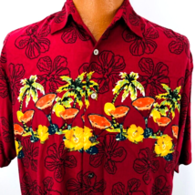 Natural Issue Hawaiian Aloha M Shirt Tiki Drinks Palm Trees Hibiscus Cocktails - £32.16 GBP