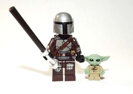 YY Minifigure Building Custom Mandalorian with Baby Yoda and Darksaber Star Wars - £5.69 GBP