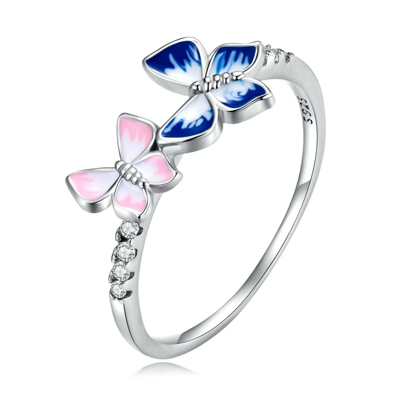 925 Sterling Silver Double Rainbow Butterfly Band Rings For Women Anniversary Je - £19.00 GBP