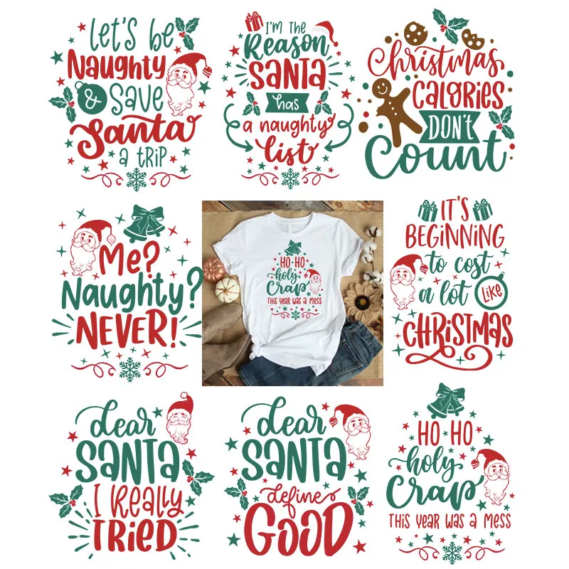 Funny Christmas Quotes Heat Transfer On Clothes Santa Tree  On es For Hoody Diy  - £62.18 GBP