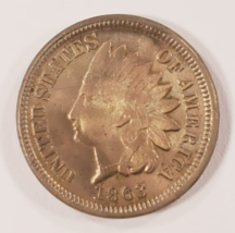 1863 Indian Cent Cupro-Nickel In AU Condition, UNC in Wear, Partially Cleaned - £60.89 GBP