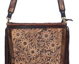 Women&#39;s Large Western Antique Floral Tooled Leather Shoulder Handbag 18R... - $138.59