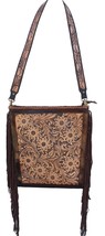 Women&#39;s Large Western Antique Floral Tooled Leather Shoulder Handbag 18RAH12 - £109.61 GBP