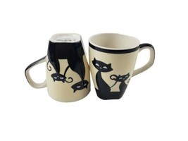 Hues N Brews Blue Eye Black Siamese Cat 12 Oz Coffee Tea Mug Cup Set Of 2 - £13.92 GBP