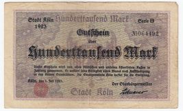 Germany, 100000 Mark, 1923, Koln  XF++ - $30.49