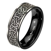 Celtic Trinity Knot Ring Black Silver Stainless Steel Genderless Triquetra Band - £12.74 GBP