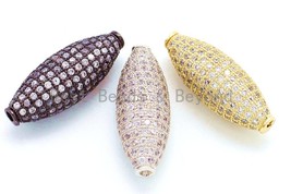 CZ Micro Pave Long Oval Spacer Beads with Clear CZ for Bracelet/Necklace, Cubic - $6.90