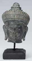 Antique Banteay Srei Style Bronze Mounted Khmer Vishnu Head - 24cm / 10&quot; - £483.58 GBP