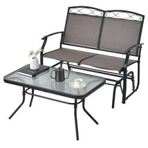 Outdoor Gliding Loveseat Chair with Tempered Glass Coffee Table-2 Pieces... - $4,315.99 MXN