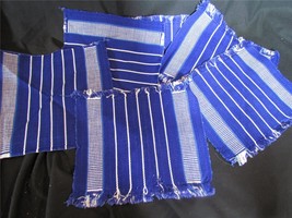 Set of 6 Blue White Striped Cotton Weaved Napkins 9.25x8.5 Fringed Edges - £14.91 GBP
