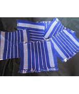 Set of 6 Blue White Striped Cotton Weaved Napkins 9.25x8.5 Fringed Edges - €16,41 EUR