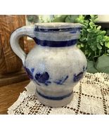 Vintage German Westerwald Stoneware Pitcher -Salt Glaze Gray &amp; Cobalt Bl... - $21.83