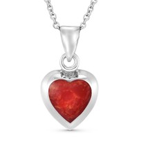 Dainty Elegant Red Coral Sweet Heart Sterling Silver Love Forever Necklace - £14.64 GBP