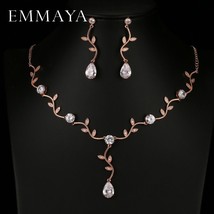 EMMAYA Rose Gold Color Zircon Crystal Bridal Jewelry Sets Leaf Shape Choker Neck - £23.99 GBP