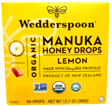 Wedderspoon Organic Manuka Honey Drops Lemon 60 Count EXP 08/2027 - $26.81