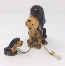 Dogs &amp; Bone Figurine On Chains Porcelain Bassett Hound Puppy Mamma 50s Japan 4”H - £17.18 GBP