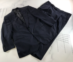 Vintage Lou Myles Suit Mens 46 Jacket 41x25 Pants Navy Blue Pinstripe Tw... - £116.37 GBP