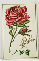 Pretty Glitter  Decorated Embossed Rose With All Good Wishes 1908 Postcard J10 - £4.63 GBP