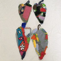 Hand crafted upcycle scrap patchwork fabric primitive country heart ornaments - £15.78 GBP