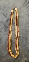 Vintage 80&#39;S Brown And Beige Beaded Choker Necklace - Multi Strand - £19.77 GBP