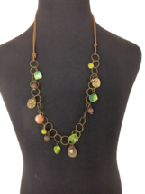 Women&#39;s Boho Necklace Multicolor Shell  Mixed Materials Leather Brass Color - £9.36 GBP