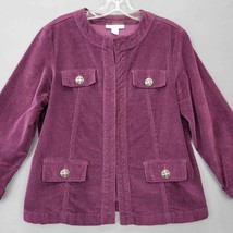 Dressbarn Womens Jacket Size M Purple Plum Stretch Corduroy Classic 3/4 Sleeves - £9.09 GBP