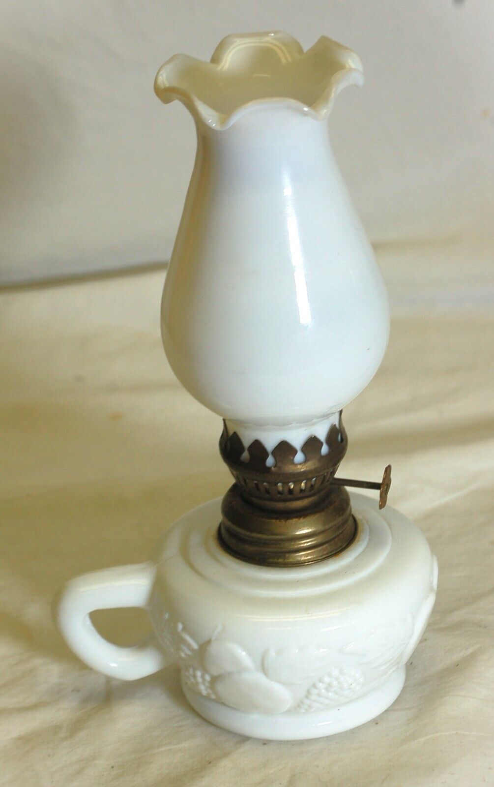 Primary image for White Milk Glass Miniature Oil Kerosene Lamp Fluted Top