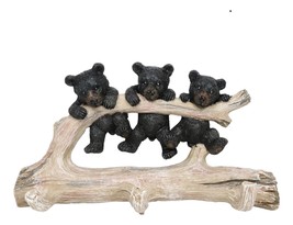 Rustic 3 Naughty Black Bears Dangling On Tree Branch 3 Pegs Triple Wall Hook - £23.46 GBP
