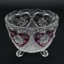 Vintage 1970s Hofbauer Crystal Footed Candy Dish Etched Ruby Hearts Rose... - $35.64
