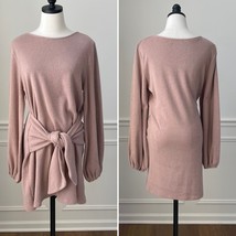 Saints + Secrets Beige Knit Front Knot Dress Balloon Sleeves L - $20.16