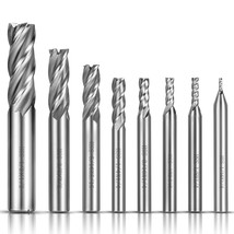 8Pcs 4-Flute Straight End Mill Set,1/8&quot;-1/2&quot;Inch Cnc Milling Cutter Drill Bits R - £21.88 GBP