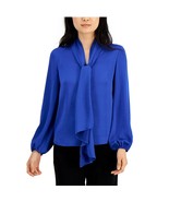Bar III Womens XL Ibiza Blue Tie Front Long Sleeve Blouse Top NWT CE83 - $34.29