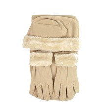 Women&#39;s 3 PC Cloche Faux Fur Trim Fleece Hat Scarf &amp; Gloves Winter Set (Beige) - £19.43 GBP