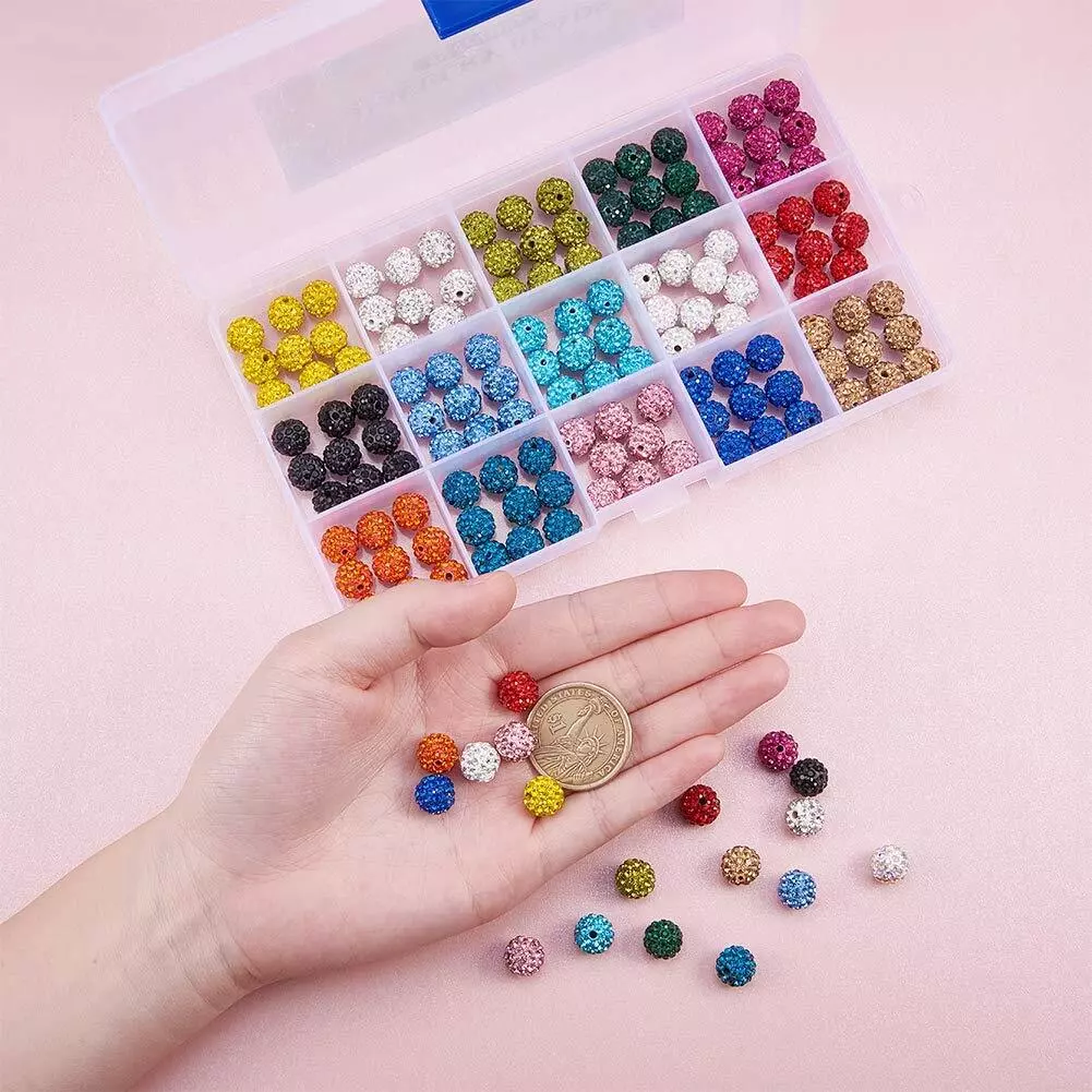 Pandahall 1 Box 15 Color 10 pcs/Color 10mm Rhinestones Pave Disco Ball Clay - $8.02