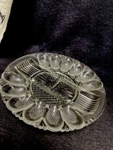 Vintage LE Smith Glass Deviled Egg Relish Serving Platter Pattern Plate - $13.86