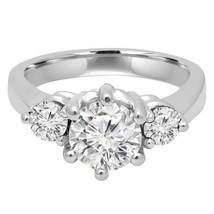 3.00CT Forever One Moissanite 6 Prong 3-Stone Ring 14k White Gold C&amp;C Certified - £1,127.69 GBP