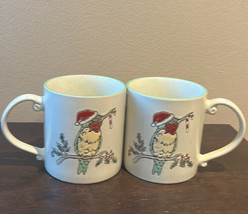 Eli &amp; Ana Christmas Holly Hummingbird Santa Hat Candy Cane Mugs Set of 2... - £29.22 GBP