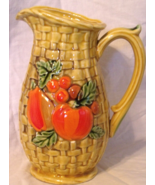 Vintage Ceramic Mustard Yellow Basket Weave Creamer/Syrup Pitcher w/Frui... - $14.95