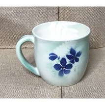 Art Pottery Ceramic Light Green Cream Blue Flowers Floral Coffee Mug Cup - $14.85