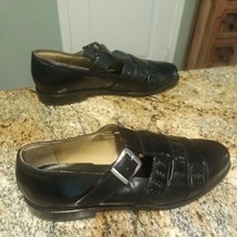 J&amp;M Johnson Murphy Black Leather Woven Silver Buckle Men’s Shoes Size 12 M - $44.55